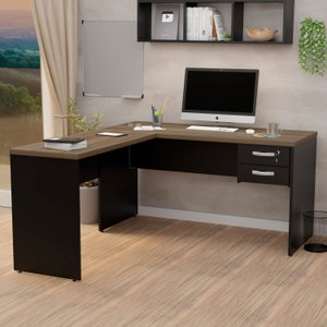 Mesa de Escritório em L 1.60x1.50 com Gavetas Tpo 30mm Nogal