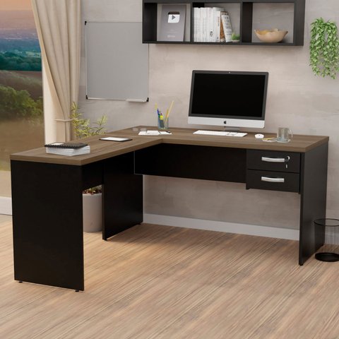 Mesa de Escritório em L 1.60x1.50 com Gavetas Tpo 30mm Nogal