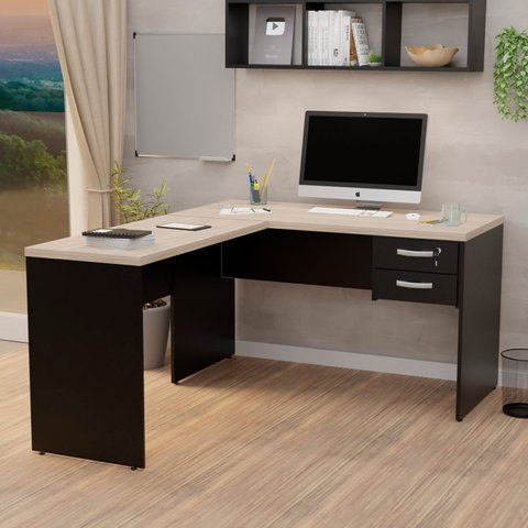 Mesa de Escritório em L 1.20x1.50 com Gavetas Tpo 30mm Carvalho
