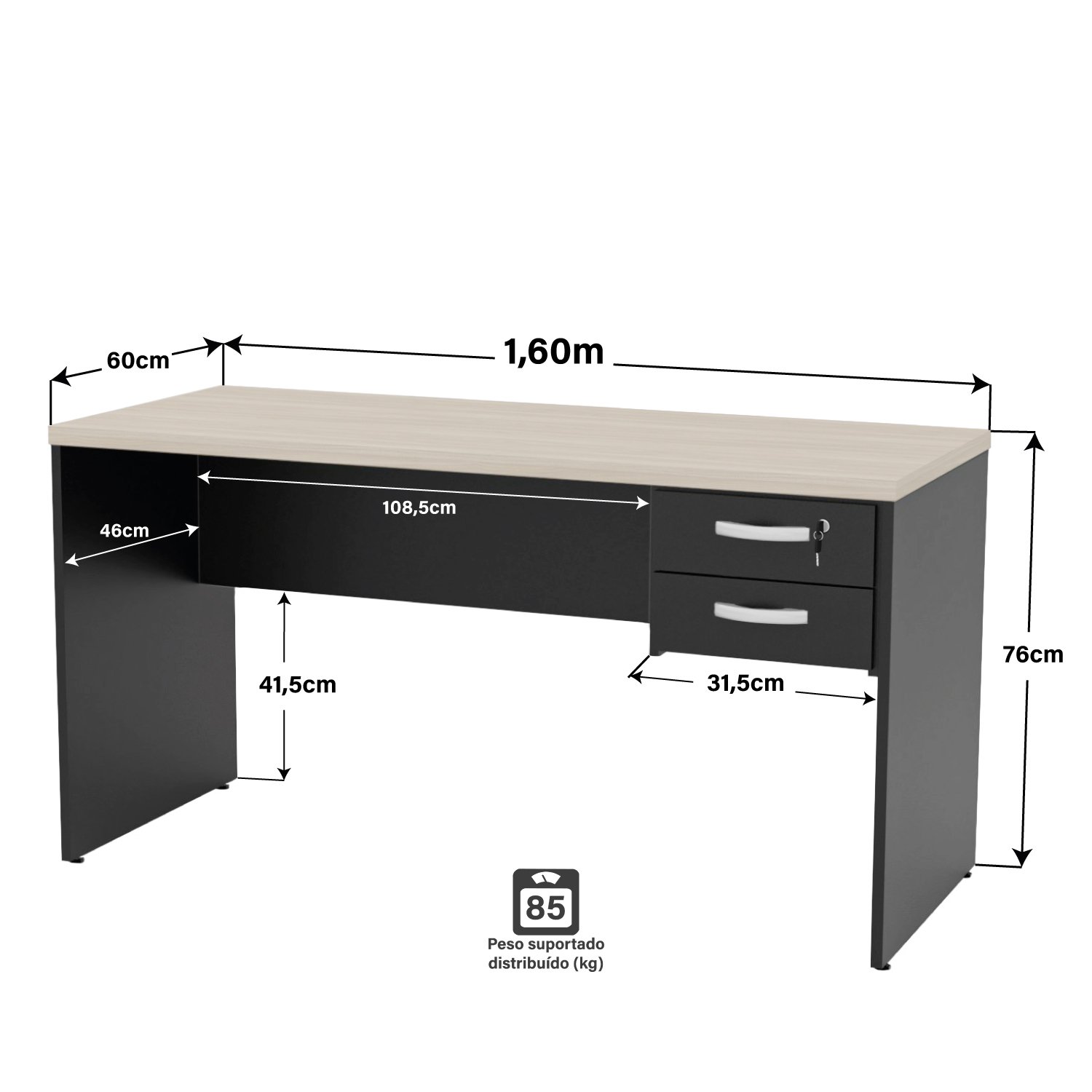 Mesa de Escritório 1.40x60 com Gaveteiro Tampo 30mm Carvalho - 4