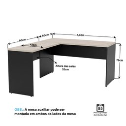 Mesa de Canto em L para Escritório 1.40x1.50 Tpo 30mm Carvalho - 4