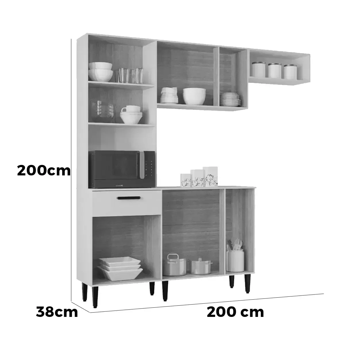 Ver imagem 2 de Cozinha Dora Completa 4 Peças 10 Portas 1 Gaveta Poquema Cor Damasco Off White Ripado 3d