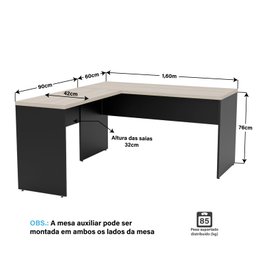 Mesa de Canto em L para Escritório 1.60x1.50 Tpo 30mm Carvalho - 4