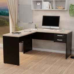 Mesa de Escritório em L 1.60x1.50 com Gavetas Tpo 30mm Carvalho - 2