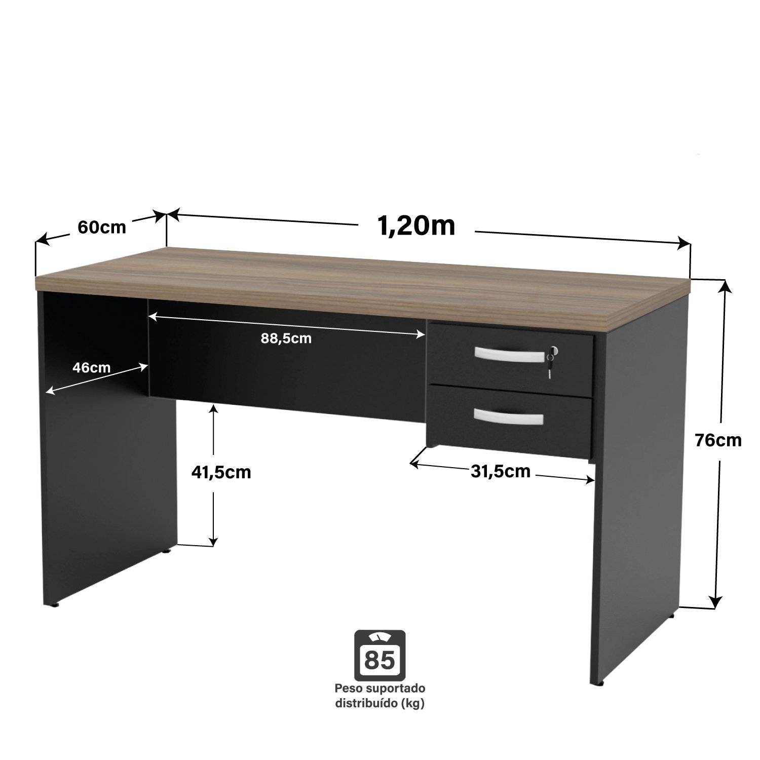 Mesa de Escritório 1.20x60 com Gaveteiro Tampo 30mm Nogal - 4