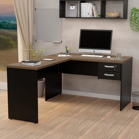 Mesa de Escritório em L 1.20x1.50 com Gavetas Tpo 30mm Nogal