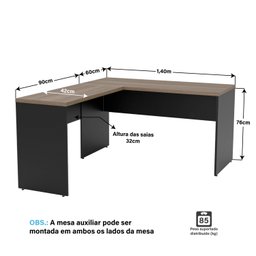 Mesa de Canto em L para Escritório 1.40x1.50 Tpo 30mm Nogal - 4
