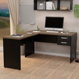 Mesa de Canto em L para Escritório 1.40x1.50 com Gavetas Nogal - 2