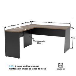 Mesa de Canto em L para Escritório 1.60x1.50 Tpo 30mm Nogal - 4