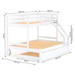Treliche com Cama Casal Eco Madeira Maciça Branco Mobilistore - 3