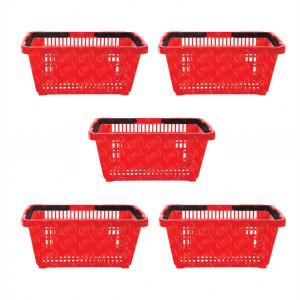 5 Cestos Compras Plástica 16 Litros Vermelho Supermercado