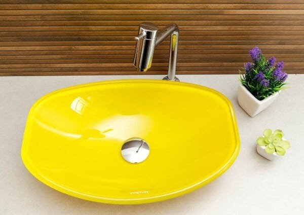 Kit Banheiro Cuba de Vidro Chanfrada + Torneira Link + Válvula - Amarelo - 3