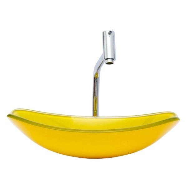Kit Banheiro Cuba de Vidro Chanfrada + Torneira Link + Válvula - Amarelo - 4