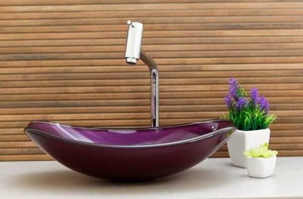 Kit Banheiro Cuba de Vidro Chanfrada + Torneira Link + Válvula - Roxo - 2