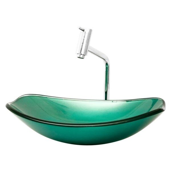 Kit Banheiro Cuba de Vidro Chanfrada + Torneira Link + Válvula - Verde - 4