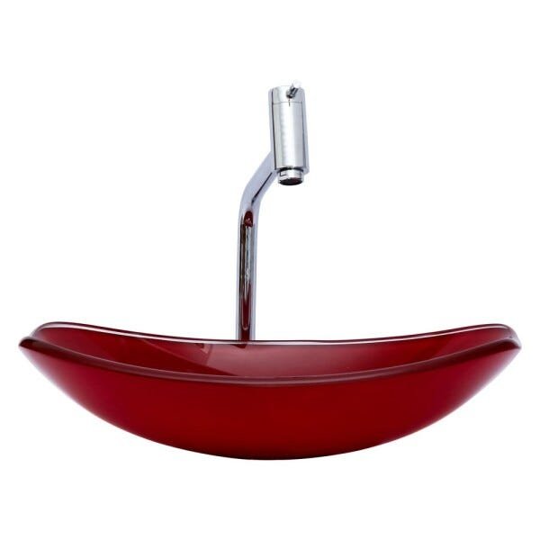 Kit Banheiro Cuba de Vidro Chanfrada + Torneira Link + Válvula - Vermelho - 4