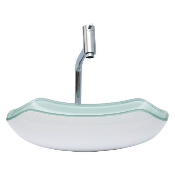 Kit Banheiro Cuba de Vidro Abaulada + Torneira Link + Válvula - Branco - 4