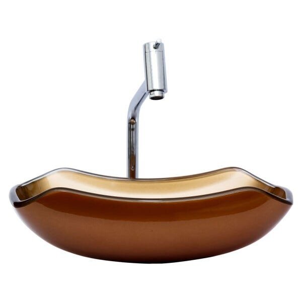 Kit Banheiro Cuba de Vidro Abaulada + Torneira Link + Válvula - Bronze - 4