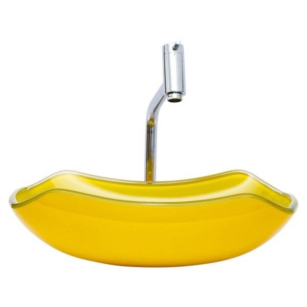 Kit Banheiro Cuba de Vidro Abaulada + Torneira Link + Válvula - Amarelo - 4