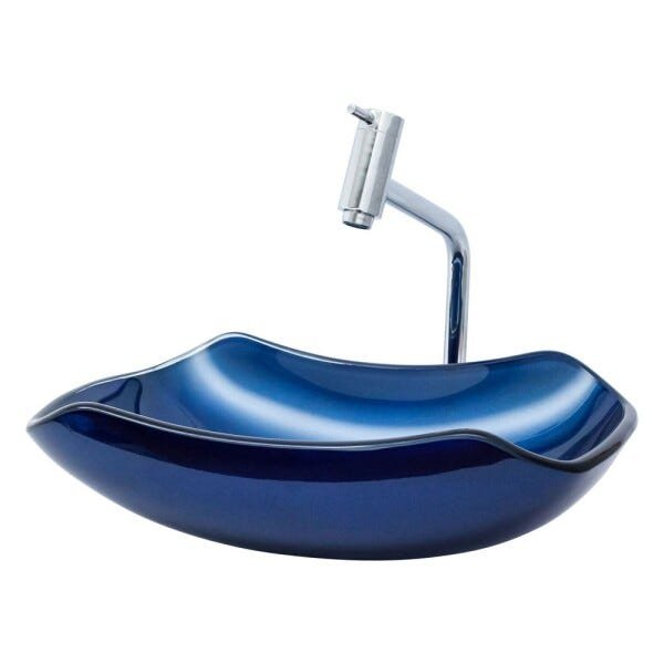 Kit Banheiro Cuba de Vidro Abaulada + Torneira Link + Válvula - Azul Marine - 4