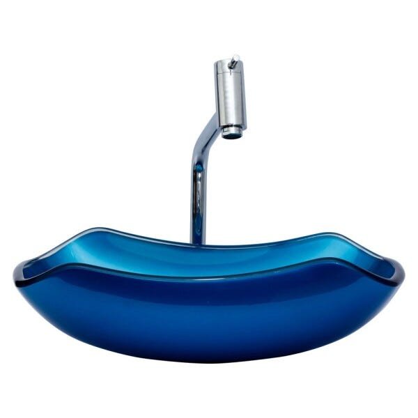 Kit Banheiro Cuba de Vidro Abaulada + Torneira Link + Válvula - Azul Matisse - 4