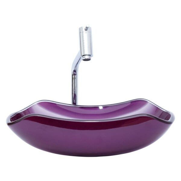 Kit Banheiro Cuba de Vidro Abaulada + Torneira Link + Válvula - Roxo - 4