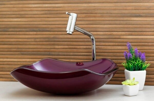 Kit Banheiro Cuba de Vidro Abaulada + Torneira Link + Válvula - Roxo - 1