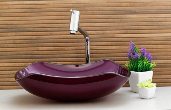 Kit Banheiro Cuba de Vidro Abaulada + Torneira Link + Válvula - Roxo - 2