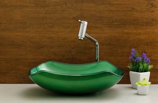 Kit Banheiro Cuba de Vidro Abaulada + Torneira Link + Válvula - Verde - 2