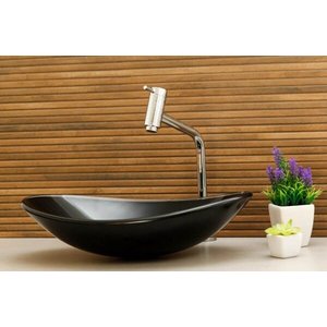 Kit Banheiro Cuba de Vidro Oval + Torneira Link + Válvula - Preto