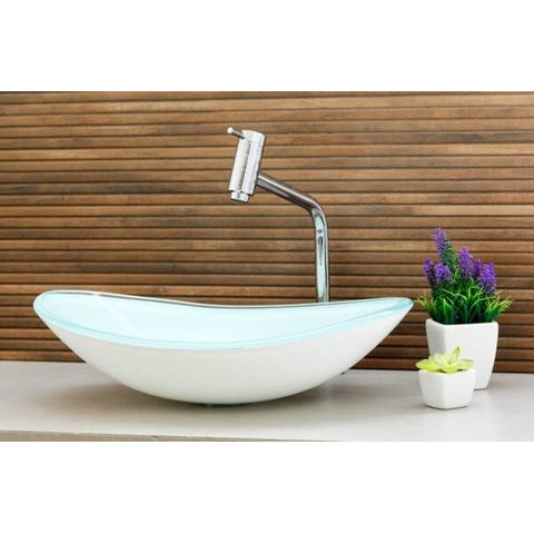 Kit Banheiro Cuba de Vidro Oval + Torneira Link + Válvula - Branco