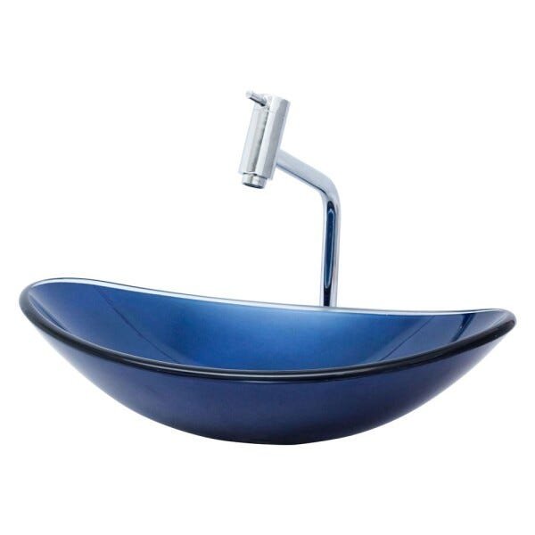 Kit Banheiro Cuba de Vidro Oval + Torneira Link + Válvula - Azul Marine - 4