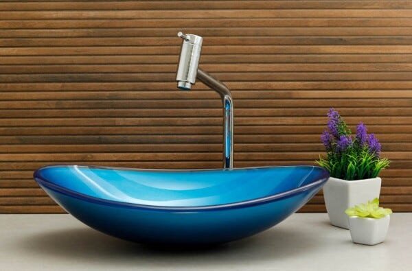Kit Banheiro Cuba de Vidro Oval + Torneira Link + Válvula - Azul Matisse - 2