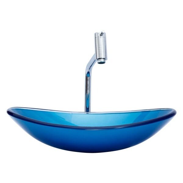 Kit Banheiro Cuba de Vidro Oval + Torneira Link + Válvula - Azul Matisse - 4