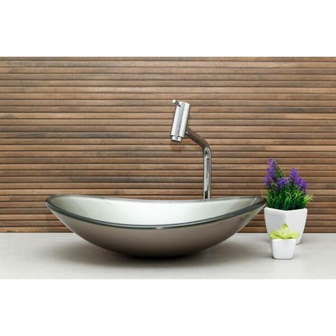 Kit Banheiro Cuba de Vidro Oval + Torneira Link + Válvula - Bege