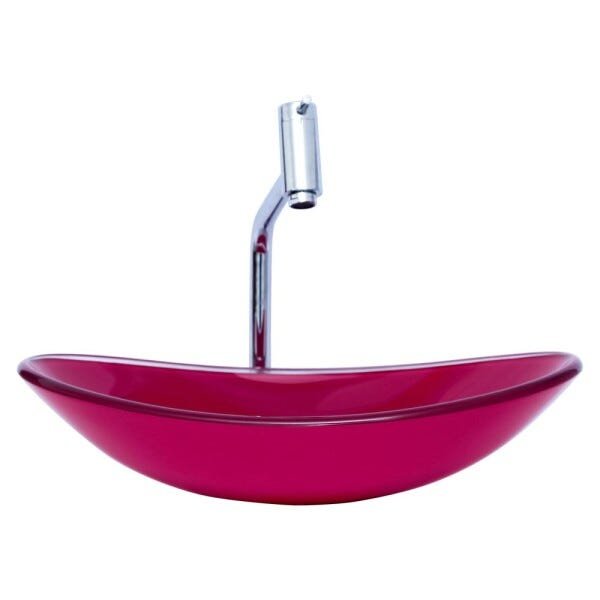 Kit Banheiro Cuba de Vidro Oval + Torneira Link + Válvula - Rosa - 4