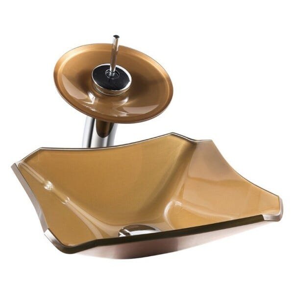 Kit Banheiro Cuba de Vidro Retrô 30 cm + Torneira Cascata + Válvula - Bronze - 3