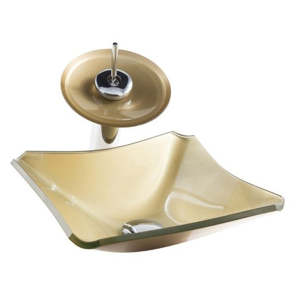 Kit Banheiro Cuba de Vidro Retrô 30 cm + Torneira Cascata + Válvula - Dourado - 3