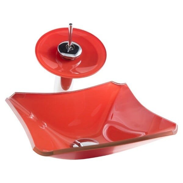 Kit Banheiro Cuba de Vidro Retrô 30 cm + Torneira Cascata + Válvula - Laranja - 3