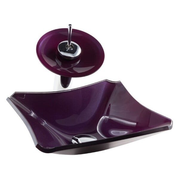 Kit Banheiro Cuba de Vidro Retrô 30 cm + Torneira Cascata + Válvula - Roxo - 3