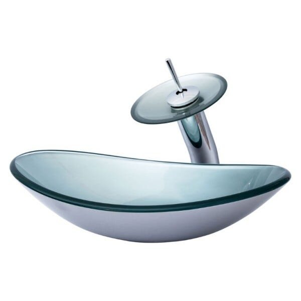 Kit Banheiro Cuba de Vidro Oval + Torneira Cascata + Válvula Click - Prata - 4