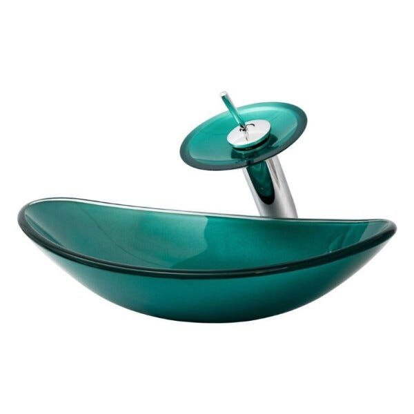 Kit Banheiro Cuba de Vidro Oval + Torneira Cascata + Válvula Click - Verde - 4