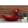 Kit Banheiro Cuba de Vidro Oval + Torneira Cascata + Válvula Click - Vermelho - 1