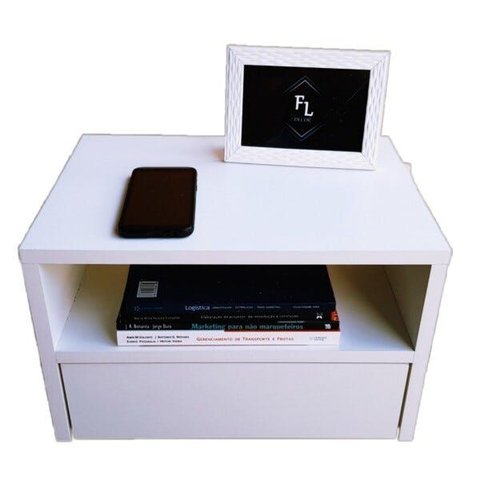 Mesa de Cabeceira Suspenso com 40cm Branco Gaveta EMBAIXO100% MDF