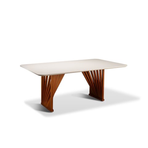 Mesa de Jantar 6 Lugares Cannes com Vidro Off White