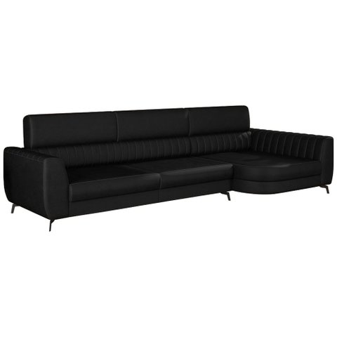 Sofá com Chaise 3 Lugares 260cm Flames Courino Preto - Sallar Home
