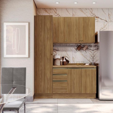 Armário de Cozinha Compacta 100% Mdf 170cm Nogueira Celeste Kappesberg