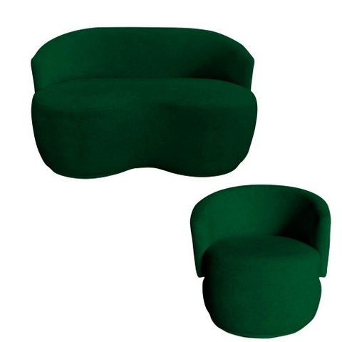 Kit Namoradeira + Poltrona Decorativa Beatriz Orgânica Bouclé Verde