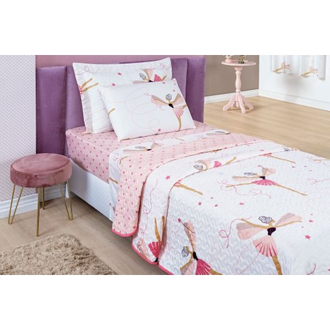 Kit Cobre Leito Colcha Solteiro Infantil 2 peças Dupla Face Bouti Kids:Bailarina