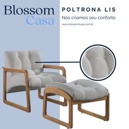 Poltrona e Puff Lis em Linho Bouclê com Base de Madeira - 3
